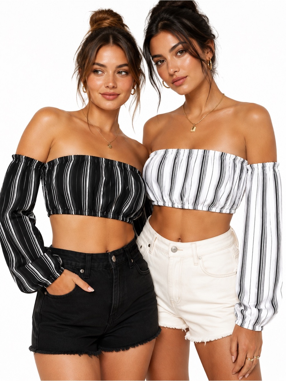 Urban Heritage Off Shoulder Stripe Crop Tops Set 2 | Size Small